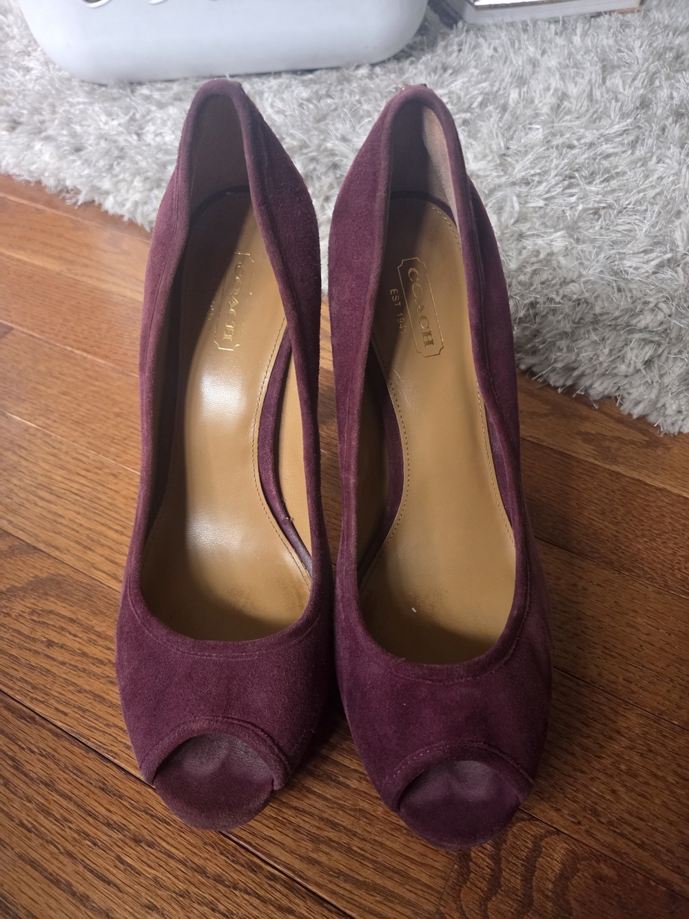 Coach Burgundy Suede Peep-Toe Heels